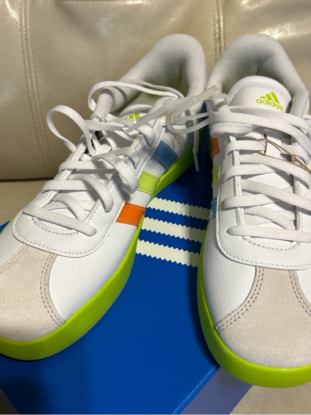 adidas White Sneakers with Lime Green & Orange Accents